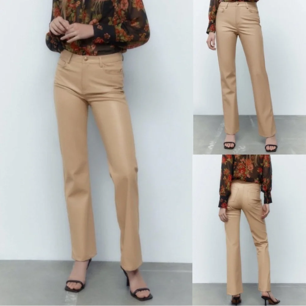 NWOT ZARA FAUX LEATHER HIGH RISE STRAIGHT PANTS SIZE 4 - Picture 1 of 5